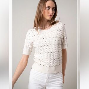 Cyrus Cream Beaded Cable Knit Sweater